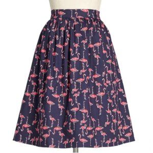 NWT L ModCloth More Than Charming Flamingo Print Skirt: Size Large NWT